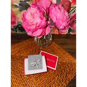 Talbots Dragonfly Brooch Pin – Crystal & Faux Pearl – New in Box